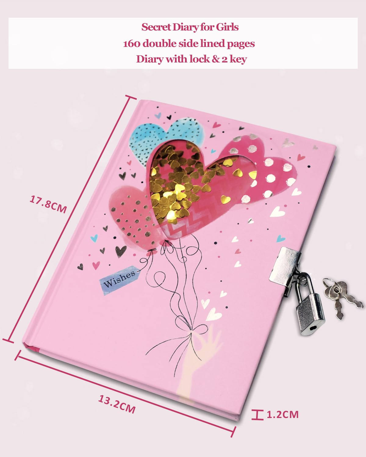 GINMLYDA Cute Secret Diary for Girls, 7x5.25 Inches 160 Lined Pages Shakable Sequin Kids Diary with Lock Girls Gifts Cute Notebook for Christmas Birthday Presents Toys Age 5 6 7 8 9 10 11 12 Year Old