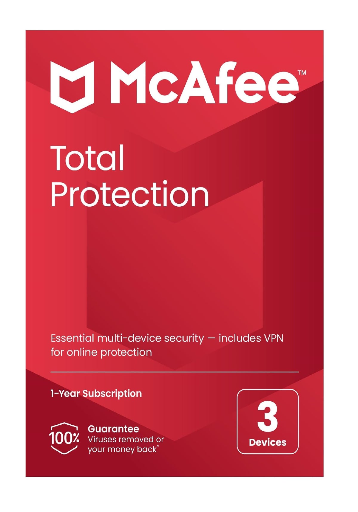 McAfee Total Protection 2023   3 Devices   Antivirus Internet Security Software   Unlimited VPN   1 Year Subscription   By Post