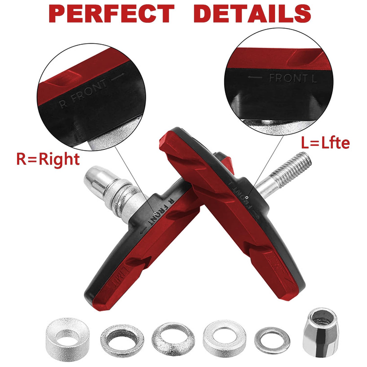 TUHDWJ 2 Pairs V Bike Brake Pads, 70mm V Brake Blocks, Bicycle Brake Blocks Set with Hex Nuts and Spacer, 1 hexagonal spanner included, for Road Bikes Mountain Bikes (Red)