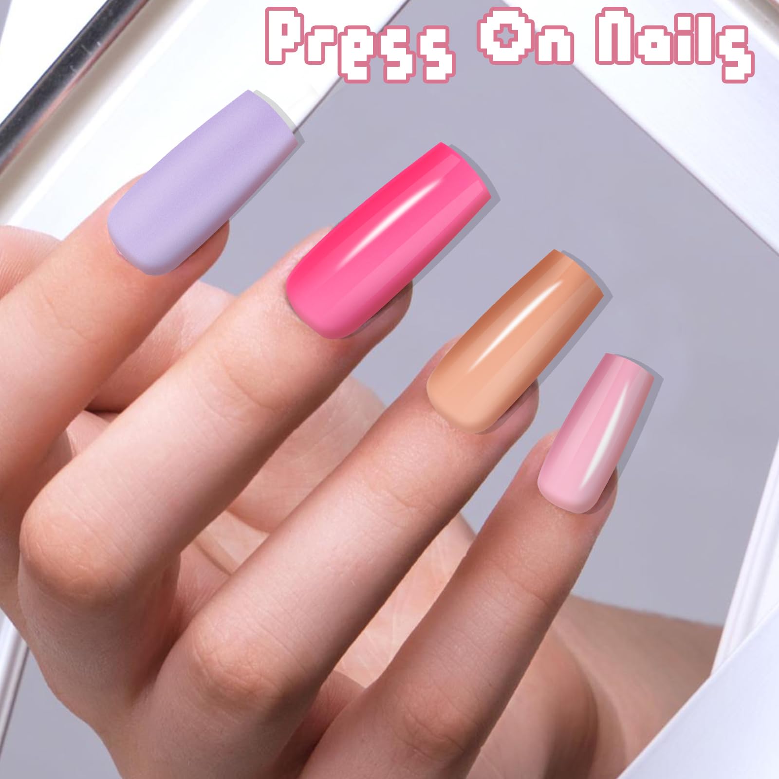 Amaxiu 576pcs Press On Nails Long Coffin, 12 Pack Full Cover Fake Nails Long False Nail Tips 12 Matte Colors Press On Nail 12 Glossy Colors Press On Nail Solid Color False Nails with Nail File(Long)