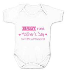 Reality Glitch Happy First Mothers Day Babygrow (3-6 Months, White/Pink)