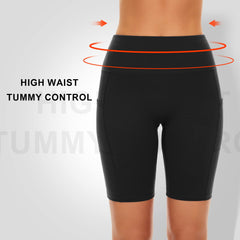 SIMIYA Cycling Shorts Women High Waist Tummy Control Short Leggings with Pockets Soft Comfort Pants Stretch Tights for Running Gym Yoga（Black,XXL