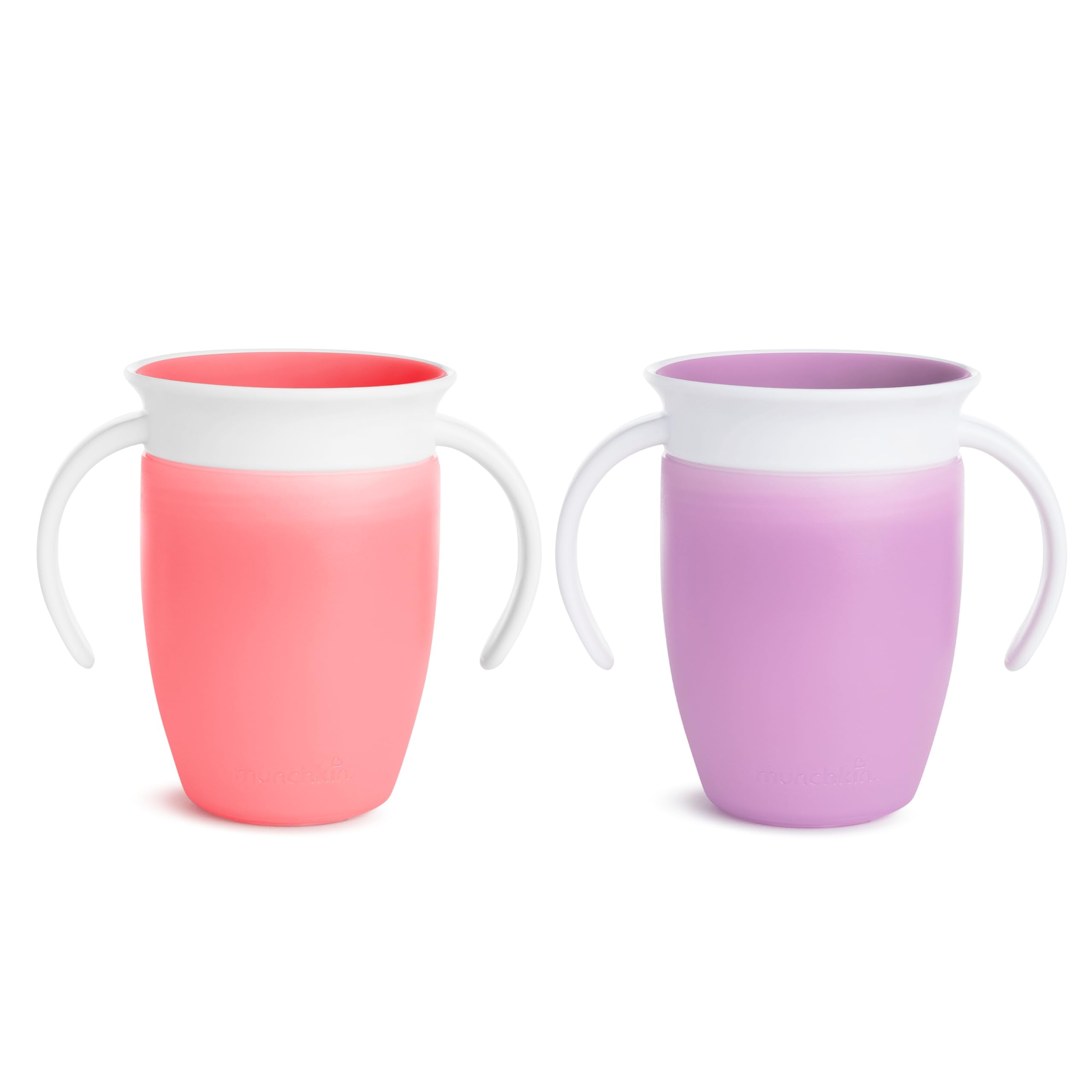 Munchkin Miracle 360 Sippy Cup, Trainer Toddler Cup, BPA Free Baby & Toddler Cups w.Handles, Non Spill Cup, Dishwasher Safe Baby Cup, Leakproof Childrens Cup, 6and Months - 7oz/207ml, 2 Pack,Pink/Purple