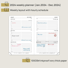 POPRUN Pocket Diary 2024 Diary Small Week to View A6 16 x 10.5 cm Hardback 24 Weekly Planner with Dotted Note Pages, Foldable Inner Pocket, 100 GSM FSC® Paper - Black