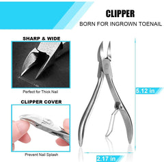 Toenail Clippers Set 7Pcs, Staineless Steel Ingrown Toenail Tool Kit, Professional Toe Nail Nippers Set for Ingrown & Thick Nail, Surgery Grade Manicure Pedicure Tool by OosoFitt