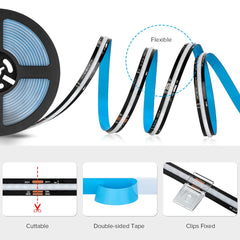 BTF-LIGHTING FCOB SPI RGB Flexible High Density LED Strip COB WS2811 IC LED Strip 3M 630LEDs/m 14W/M DC24V Black PCB IP30 Chasing Colour(Without Controller and Power Supply)