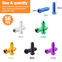 56 Pcs Bike Cable End Caps, Bicycle Brake Cables End Crimps, 7 Colors Aluminum Alloy Bicycle Cable Crimp Ends Tips Shifter for Road Bike, Mountain Bicycle