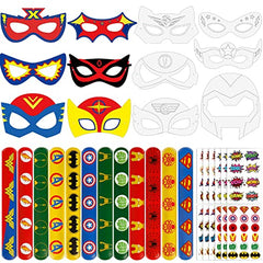 Landifor 36pcs Superhero Party Bag Fillers Avengers Party Bag Favors Includes Colour-In Paper Mask Slap Bands for Kids Classroom Rewards Birthday Party Pinata Filler Lucky Dip Prize