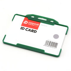 CKB LTD 10x Green Single Sided Rigid Slide in Open Faced ID Card Badge Holders Horizontal/Landscape Identity Plastic Pass Protector - Holds a 86mm 54mm cr80 Credit Card Sized