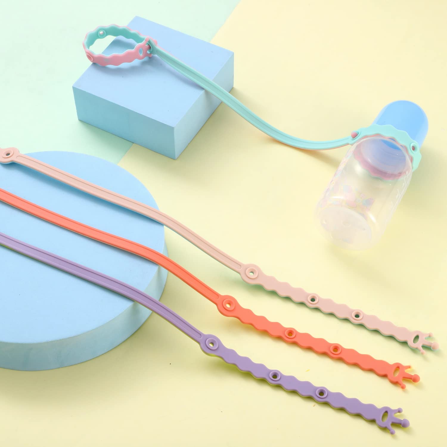 4 Pcs Silicone Toy Clips, Adjustable Baby Pacifier Toy Feeding Bottle Safety Straps for Stroller, High Chair, Cribs