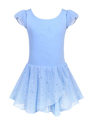 trudge Girls Ballet Dress Ruffle Sleeve Ballet Outfit Ballet Leotard Costume Dancewear with Chiffon Skirt Blue /120