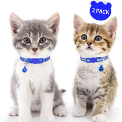 Taglory Reflective Cat Collar with Bell and Safety Release, 2-Pack Girl Boy Pet Kitten Collars Adjustable 15-20 cm Blue