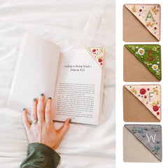 Litthing Hand Embroidered Corner Bookmark, 26 Letters Personalised Bookmarks Women Seasons Book Marks Felt Triangle Bookmark Gifts for Book Lovers Men Kids