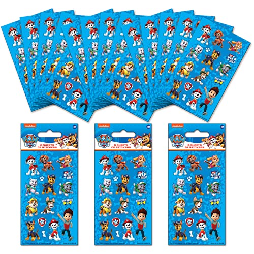 Paper Projects Paw Patrol Party Bag Sticker Bundle (18 Sheets)   Perfect for Children’s Parties and Stocking Fillers   Can be Used for Decoration and Scrapbooking, Blue, 12.5cm x 7.5cm