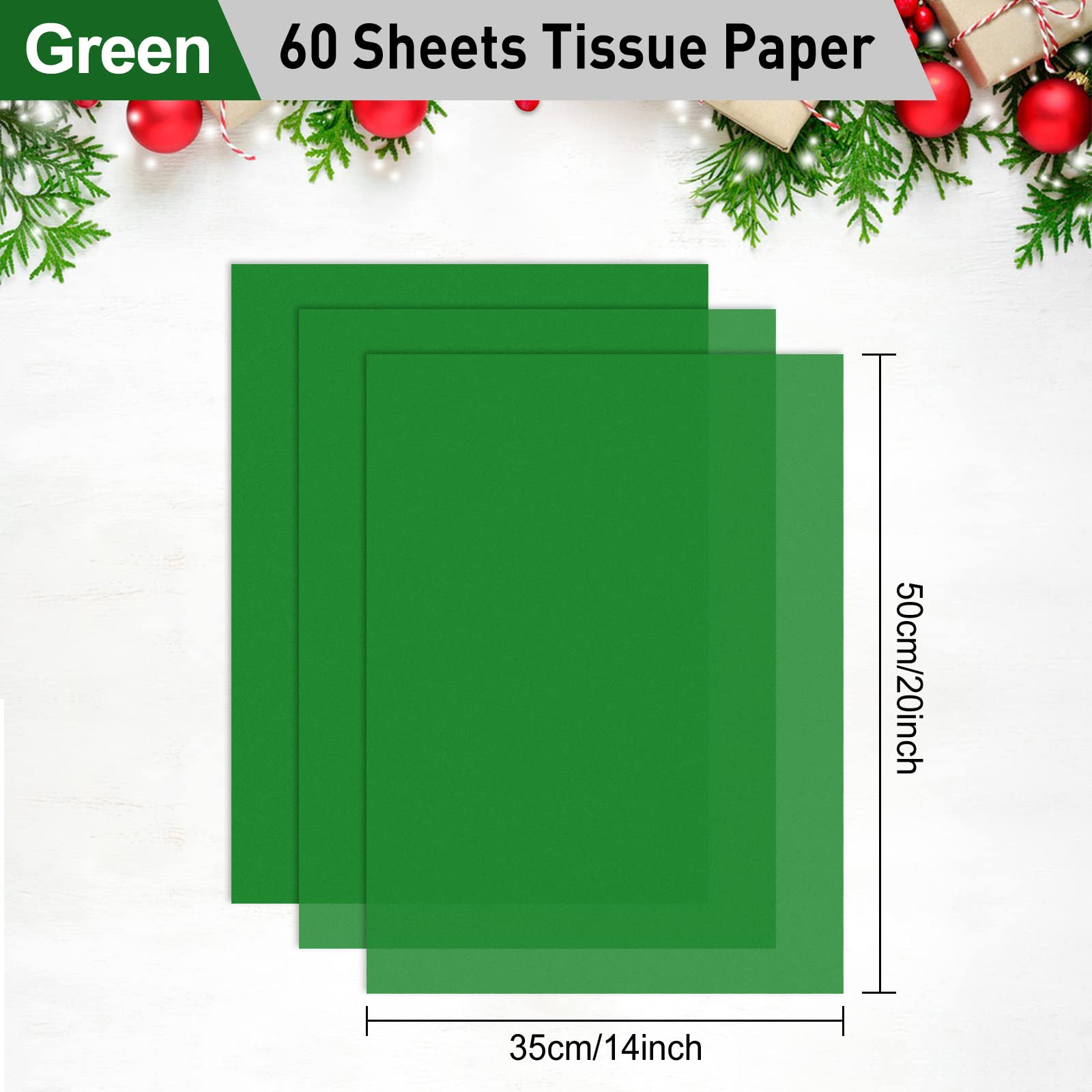 NEBURORA Green Tissue Paper for Gift Bags 60 Sheets Green Wrapping Tissue Paper Bulk 14 X 20 Inch Christmas Green Packaging Paper for Gift Wrap Filler Flower Crafts Birthday Wedding St Patricks Decor