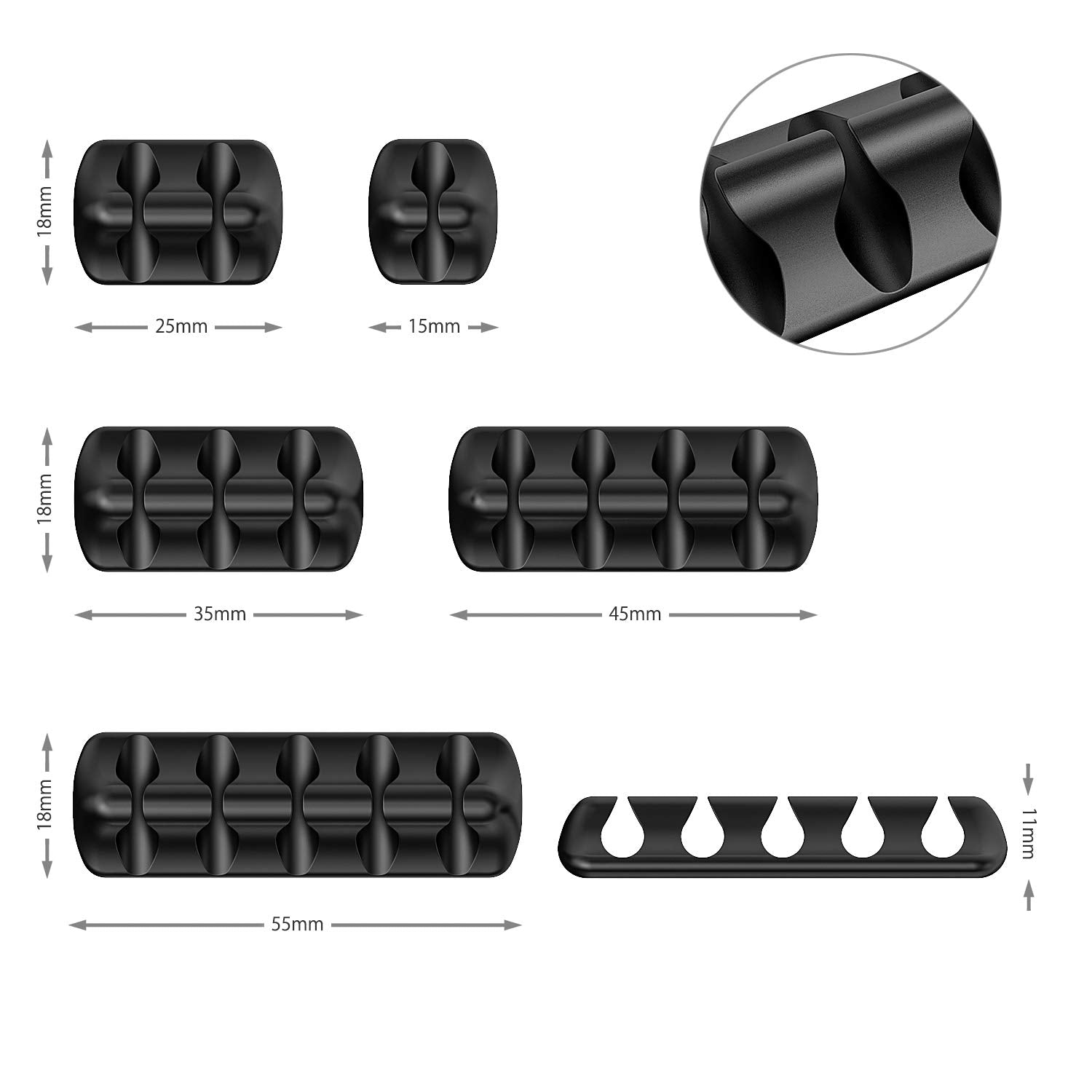 Syncwire Cable Clips, Cable Holder, Multi-Purpose Cable Guide, Cable Organiser Set for Desk, Power Cable, USB Charging Cable, Audio Cable, Charging Cables etc, Black Colour, 5 Count (Pack of 1)