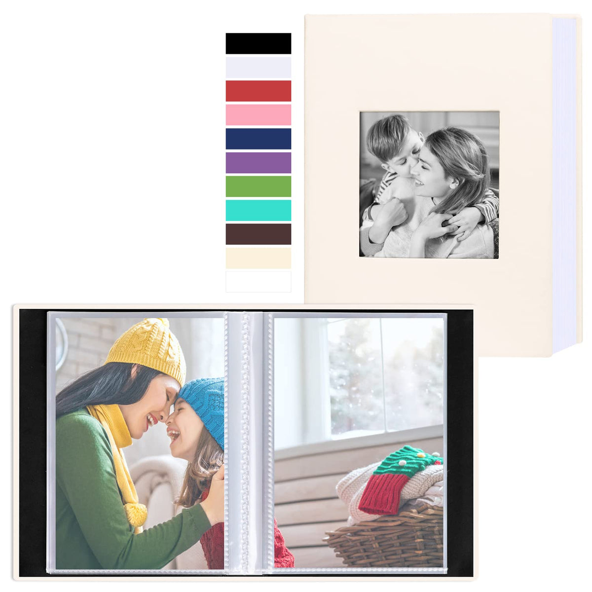 Benjia Small Photo Album 6x4 2 Packs, Each Pack Holds 100 Pockets, Slip In Mini Leather Top Loading Photo Albums Holds Portrait Only 10x15cm Picture Beige