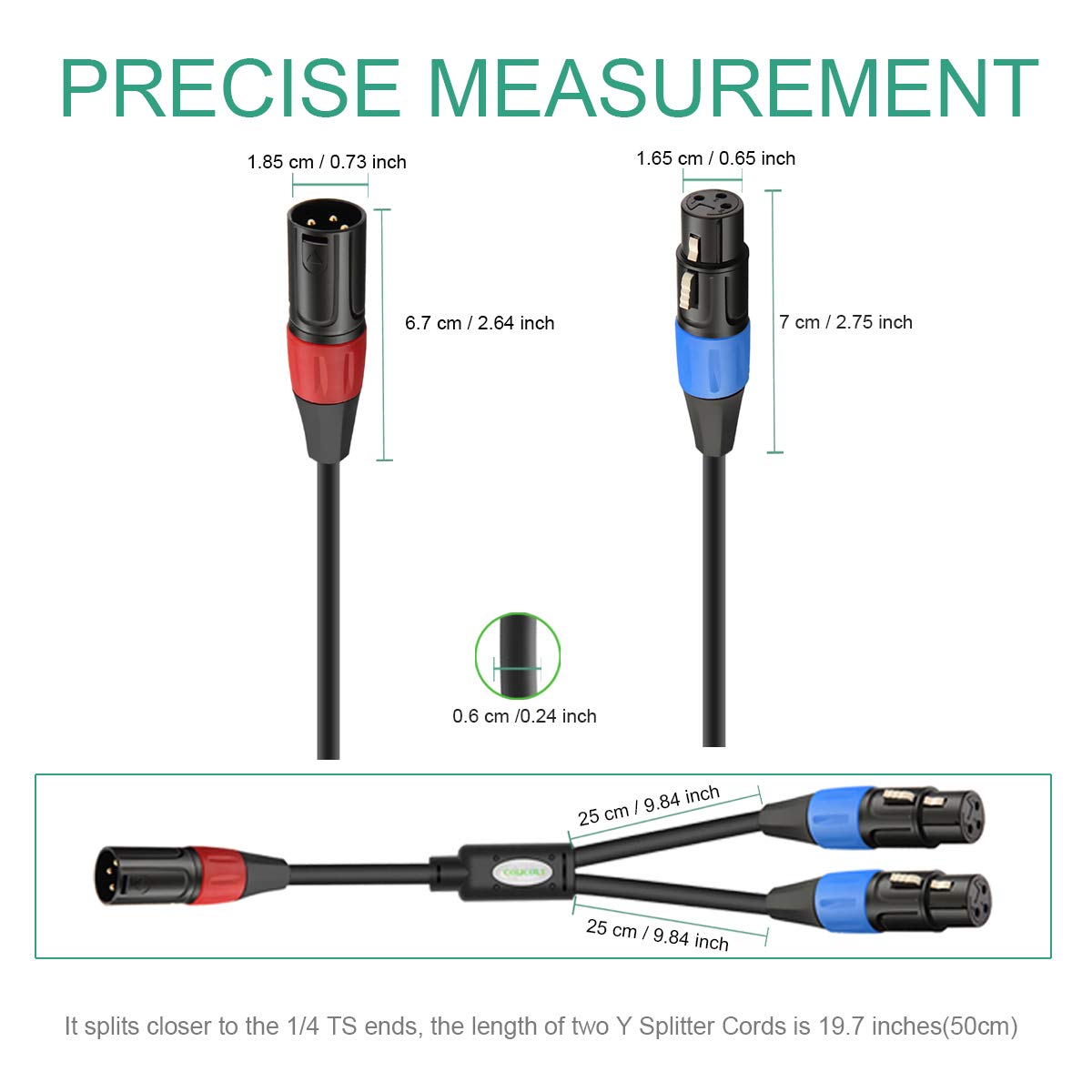 JOMLEY XLR Male to XLR Female Y-Splitter Cable, 1 Male to 2 Female XLR Microphone Y-Splitter Cord Balanced Microphone Adapter Patch Cable - 0.5 meter