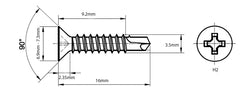 3.5mm x 16mm Self Drilling Countersunk Screws Steel Self Tapping Screws for Metal Sheets Roofing Windows (Pack of 50)