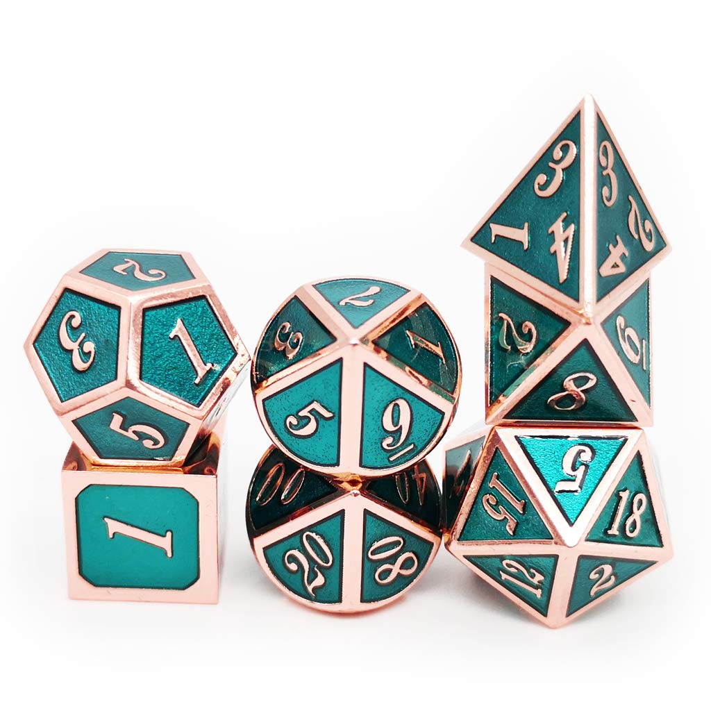 Haxtec Metal Dice Set D&D Polyhedral DND Dice for Dungeons and Dragons RPG Table Games-DND Dice Copper Teal