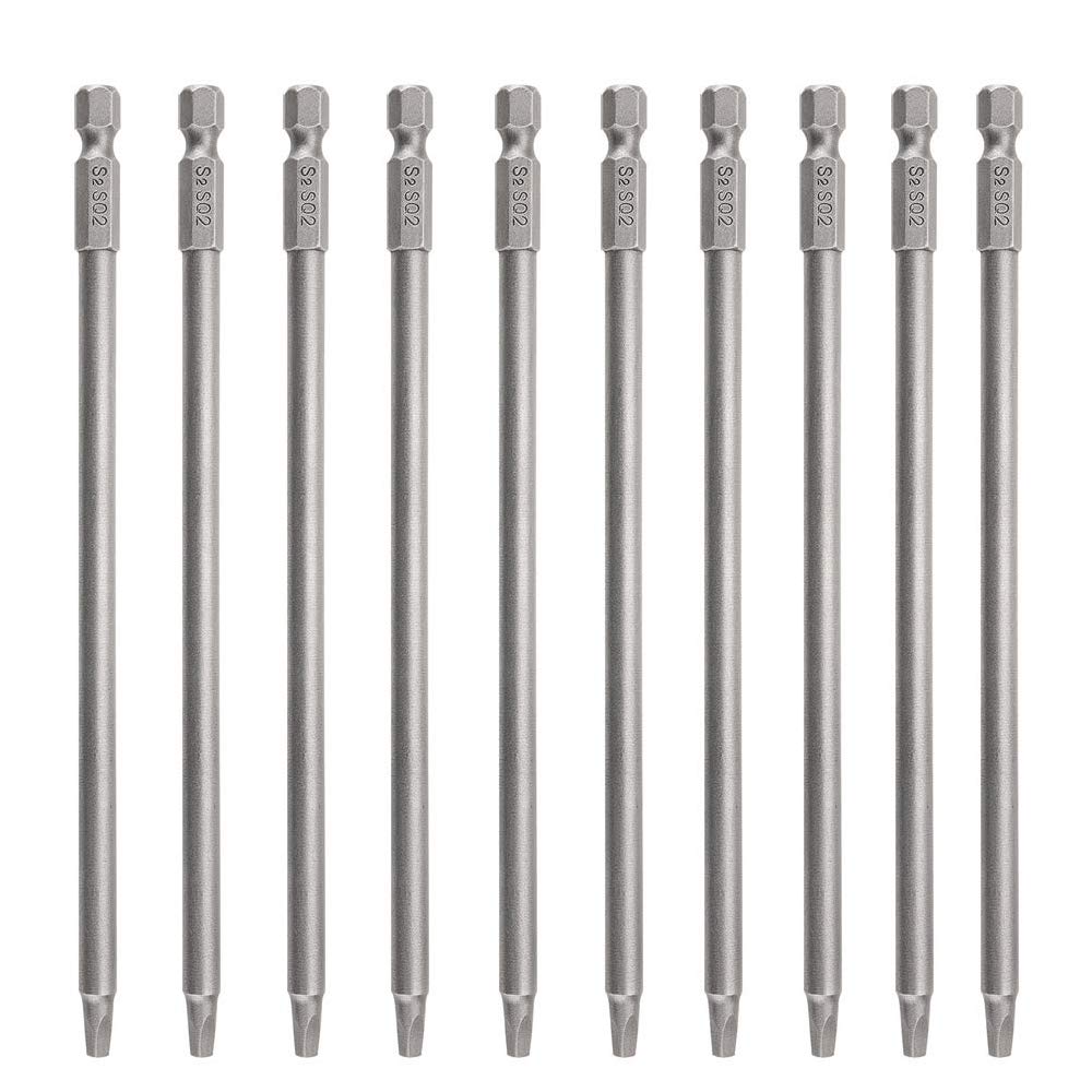 Gasea 10pcs 150mm 1/4 inches Hex Shank Long Magnetic Square Head Screwdriver Bits Square Drive Bit Set (SQ2)