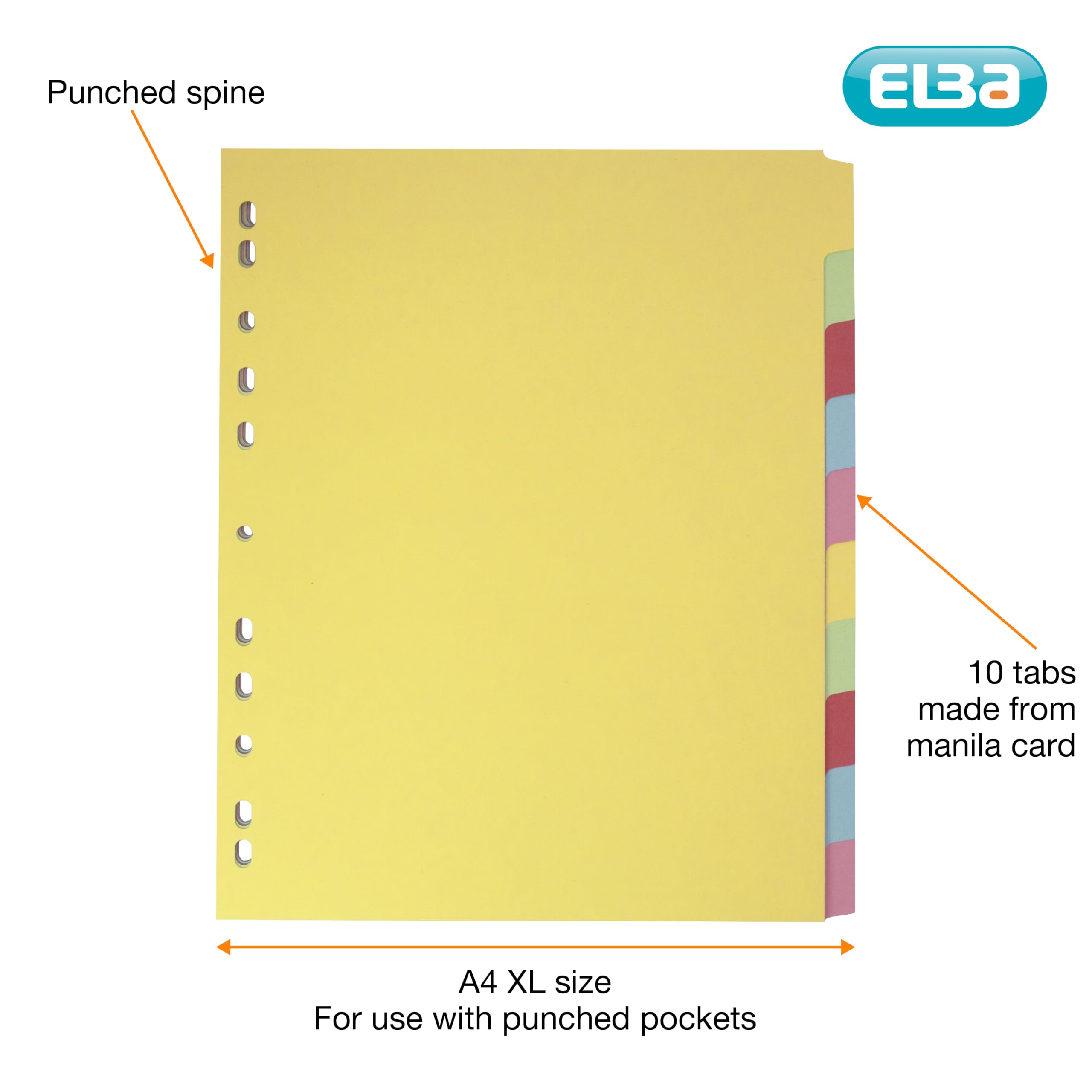 Elba A4and (Extra Wide), 10 Part Card File Dividers, Assorted, 5 Packs of 10