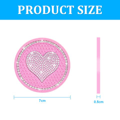 CGEAMDY 2 PCS Bling Car Cup Holder Coaster, Universal Crystal Rhinestone Loving Heart Car Coasters, Cute Vehicle Anti-Slip Drink Cup Mat, Auto Interior Accessories Universal for Women Girls(Pink)