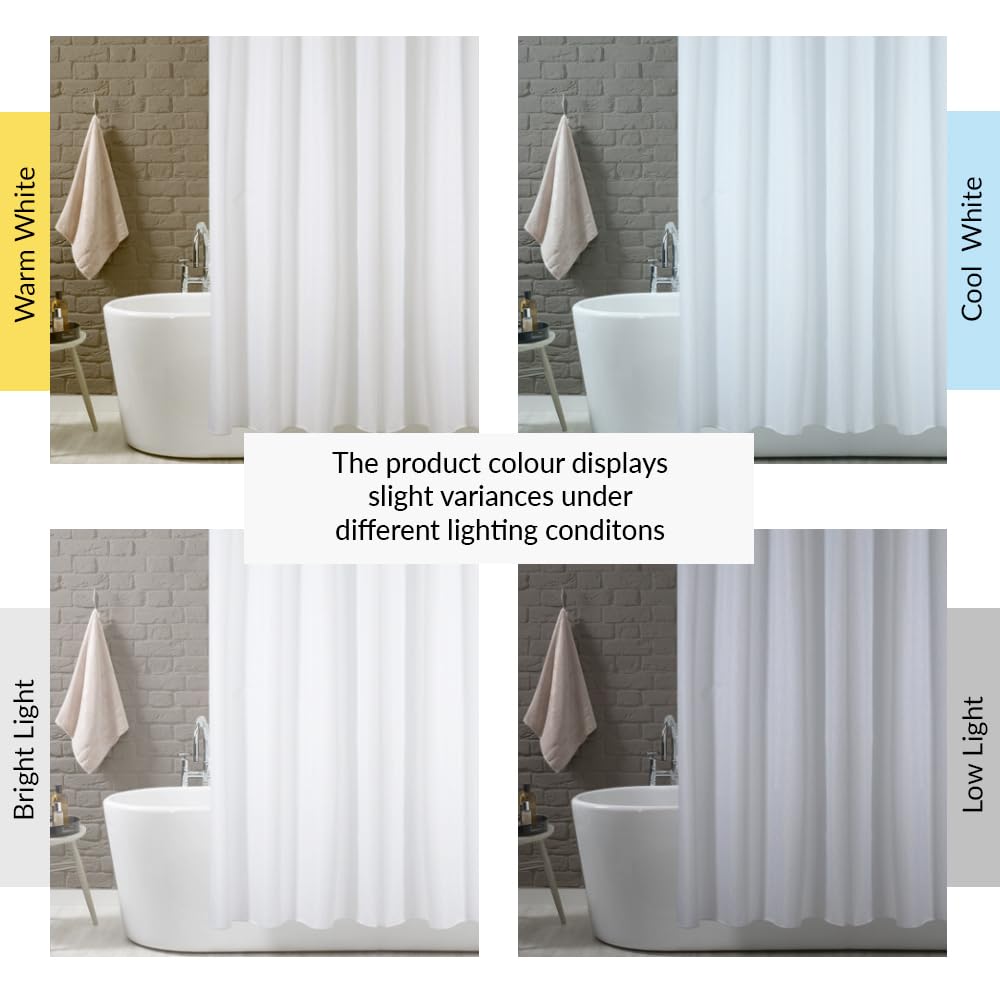 ANSIO Shower Curtain Mould and Mildew Resistant - Solid White, 180 x 180 cm (71 x 71 Inch)   Water Repellant Fabric   100% Polyester