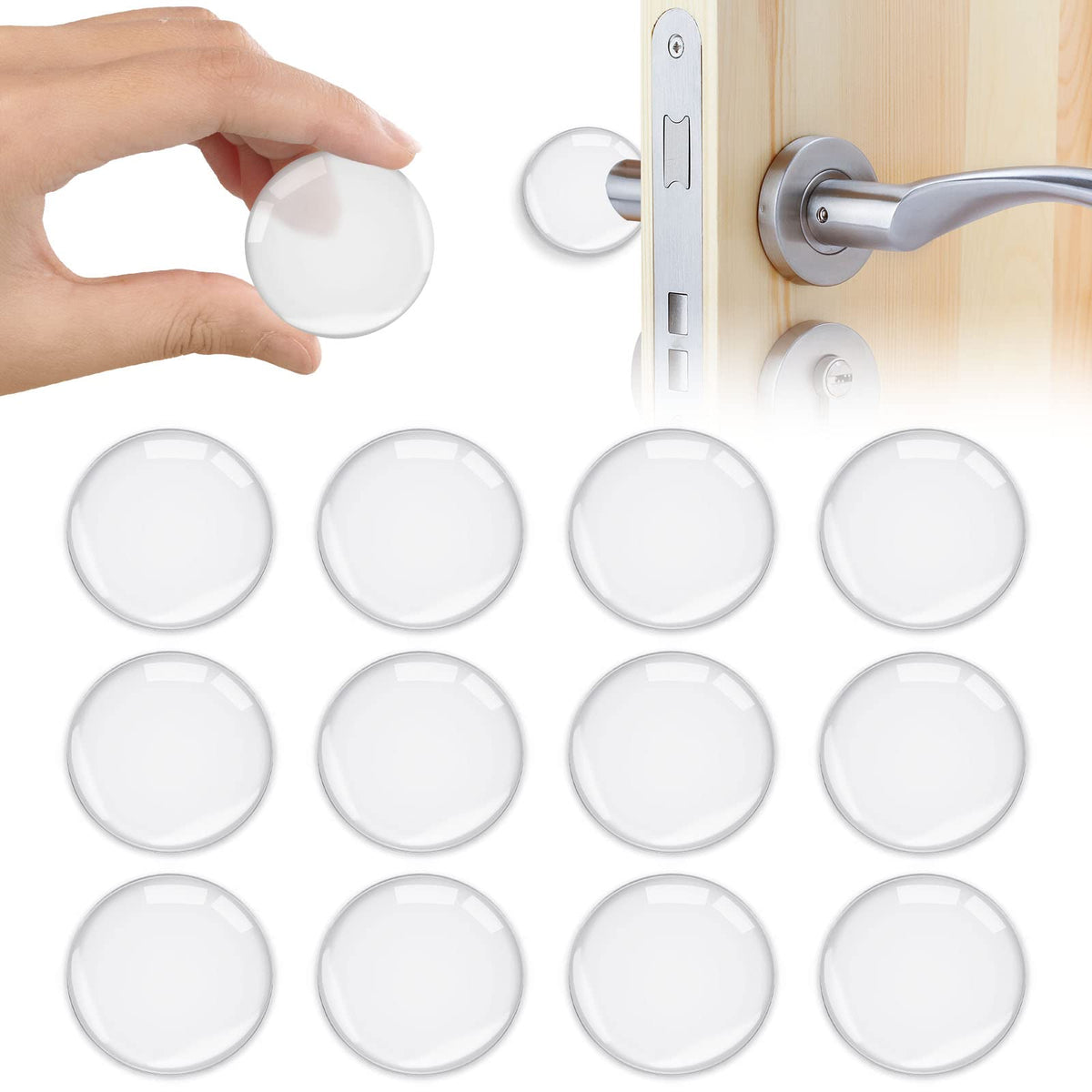 Vicloon Door Stopper, 12Pcs Wall Door Handle Stopper, Silicone Transparent Round Wall Protector, Self-Adhesive Door Stops Door Handle Bumper Pads for Wall, Fridge, Cabinets (1.57inch)