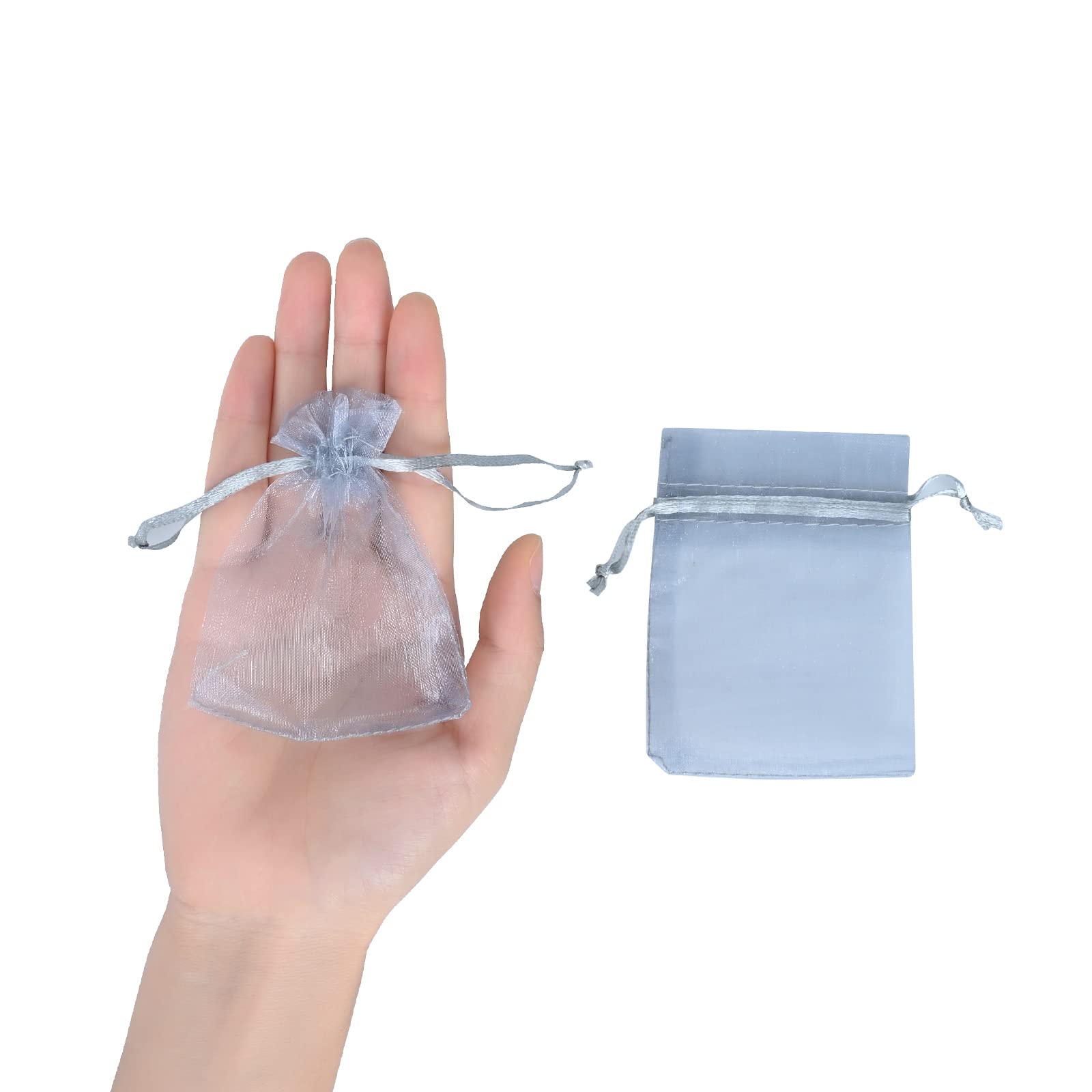 SUSNUAN Silver Grey Organza Gift Bags 20Pcs, 7x9cm Organza Bags Small Jewellery Pouches Wedding Favours Bags for Wedding, Anniversary, Christmas, Baby Shower, Birthday Party Drawstring Gift Bags