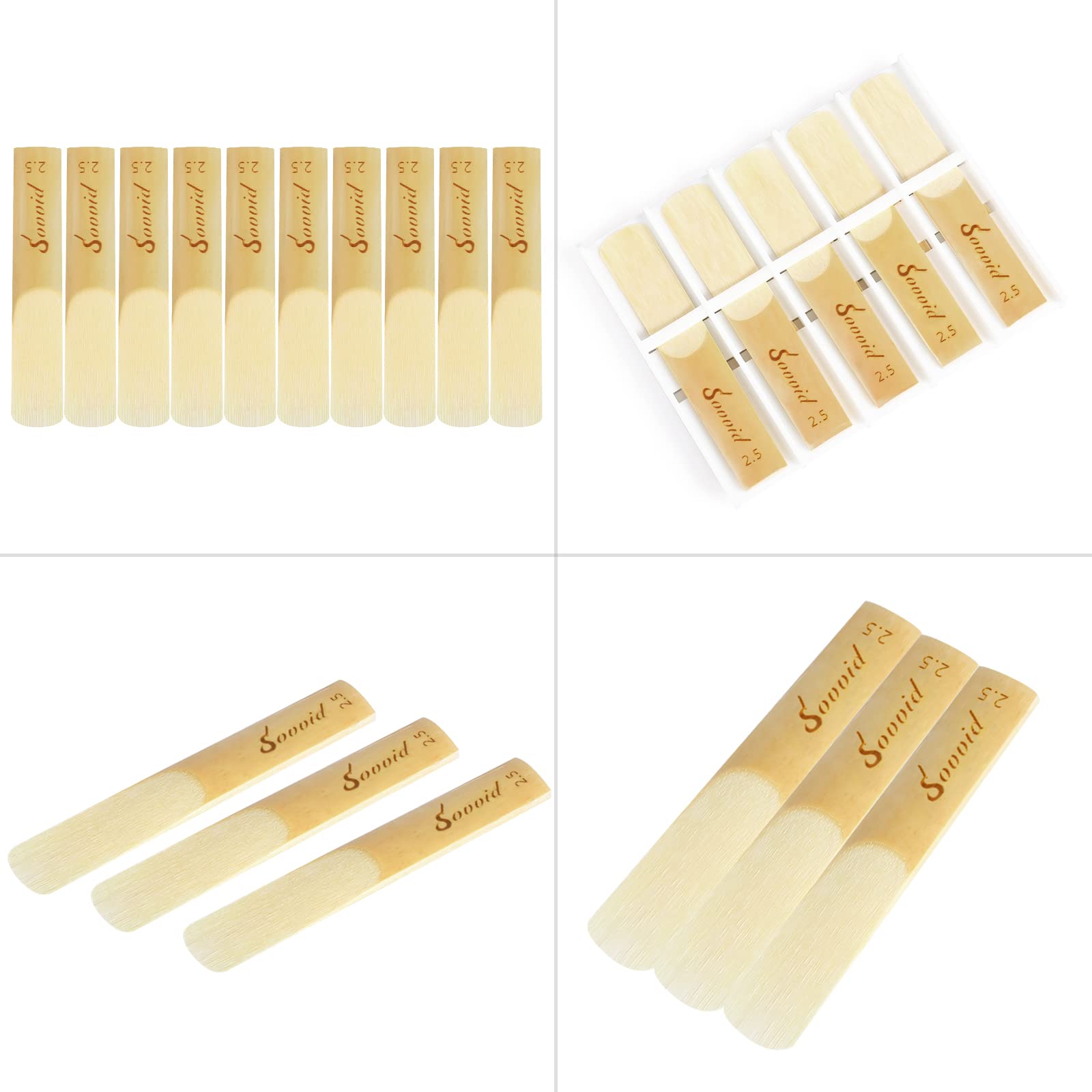 Sovvid 10 Pack Bb Clarinet Reeds with Plastic Box, Strength 2.5 Reeds for Clarinet, Thinner Reed Tip & Unfiled Cut for Easy of Play, Traditional Reeds for Clarinet Beginner and Player