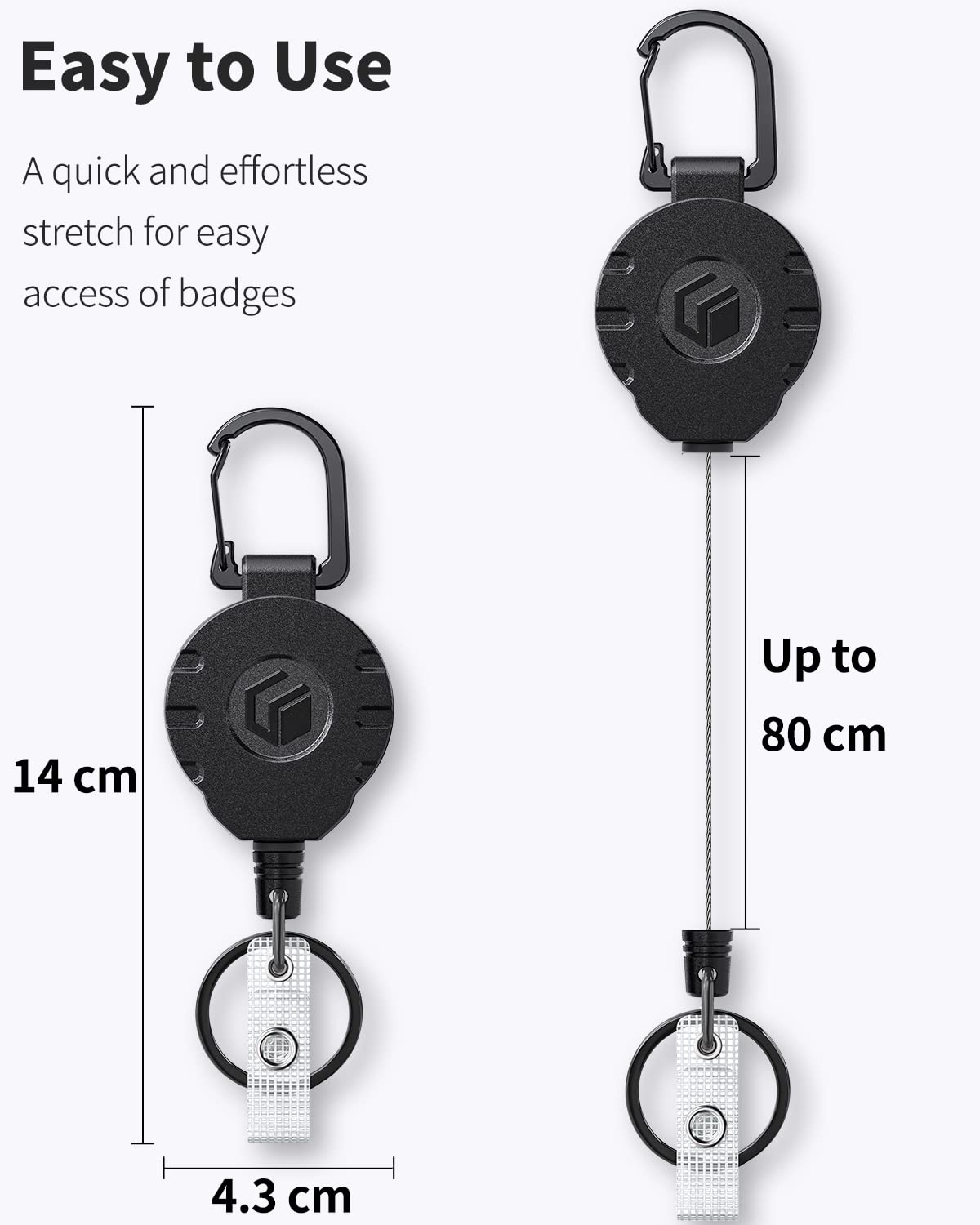 Uniclife Retractable Keychain for Badge Holder Heavy Duty Badge Reel for up to 226 g Strong ABS Casing with Stainless Steel Spring Coil 80 cm Steel Wire Rope Carabiner Clip and Key Ring,3 Pack