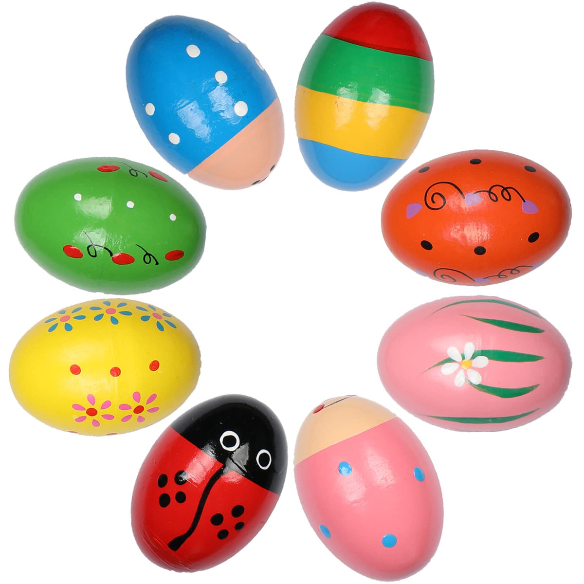 LHYCS MD100 8PCS Wooden Percussion Eggs, Colorful Musical Easter Maracas Egg Shakers