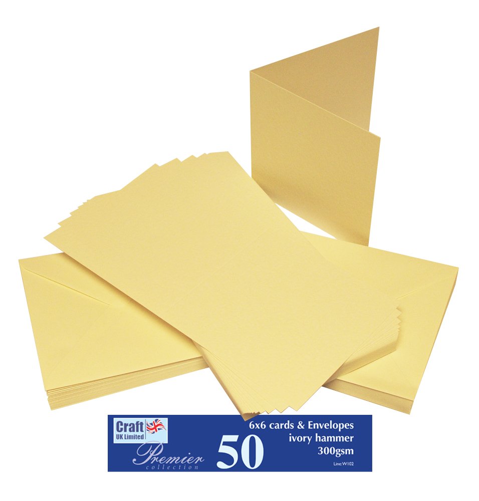 Craft UK W102 6 x 6 Inch Ivory Hammered Card and Envelope Pack of 50