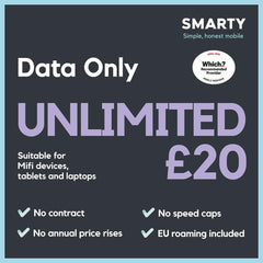 SMARTY Unlimited Data only SIM. 1 month plan, No contract, EU Roaming