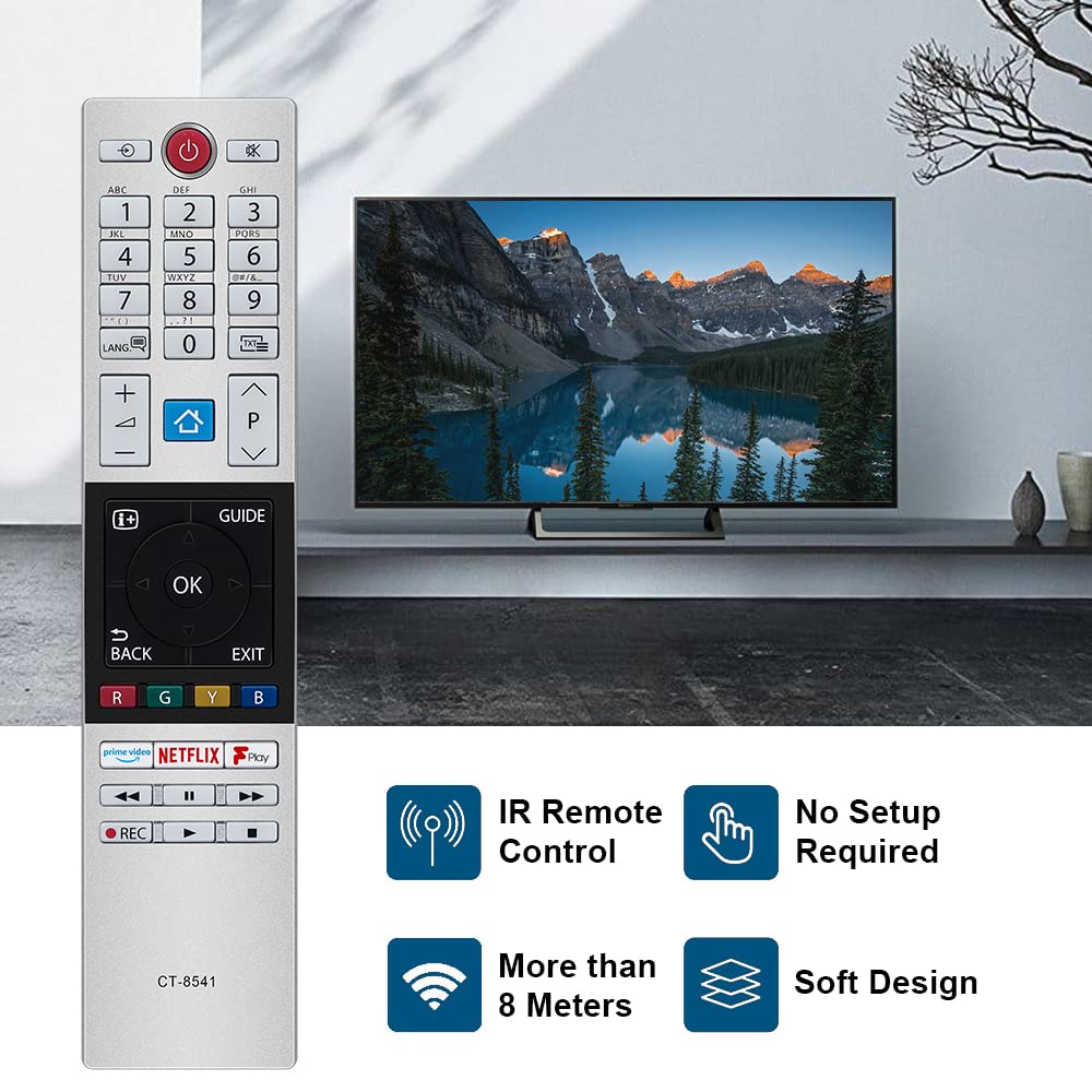 Gvirtue CT-8541 CT8541 30101774 RC42150P Remote Control Compatible with Toshiba UHD Frevieww 2018 2019 Ready HD LCD LED TV with Prime Video Netflix F play Freevieww Buttons, No Setup Required