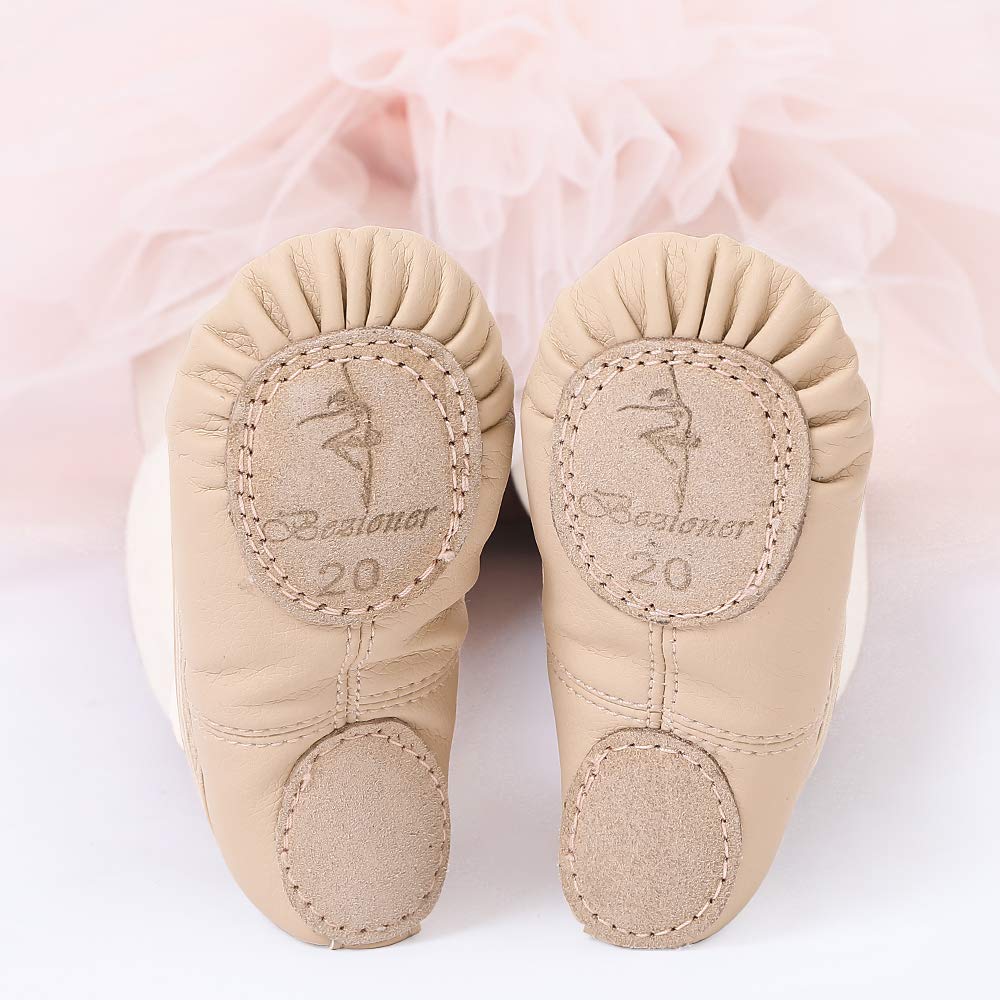 Ballet Shoes Leather Ballet Flats Split Sole Dance Slippers for Girls Toddlers Women Beige 9 UK Child (27 EU)