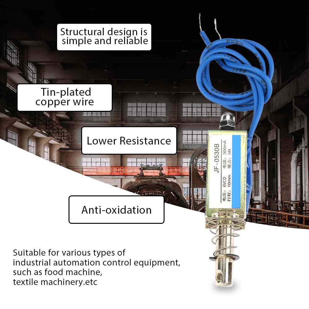 Pull Push Type Solenoid Electromagnet, JF-0530B DC 6/12/24V 300mA 5N Electromagnet Automation Control Linear Solenoid (6V)