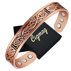 Cigmag Copper Magnetic Bracelets for Men Ultra Strength Magnet 99% Solid Pure Copper Cuff Bangles Adjustable Brazaletes with Gift Box for Father's Day & Birthday (Copper Viking Ireland Pattern)