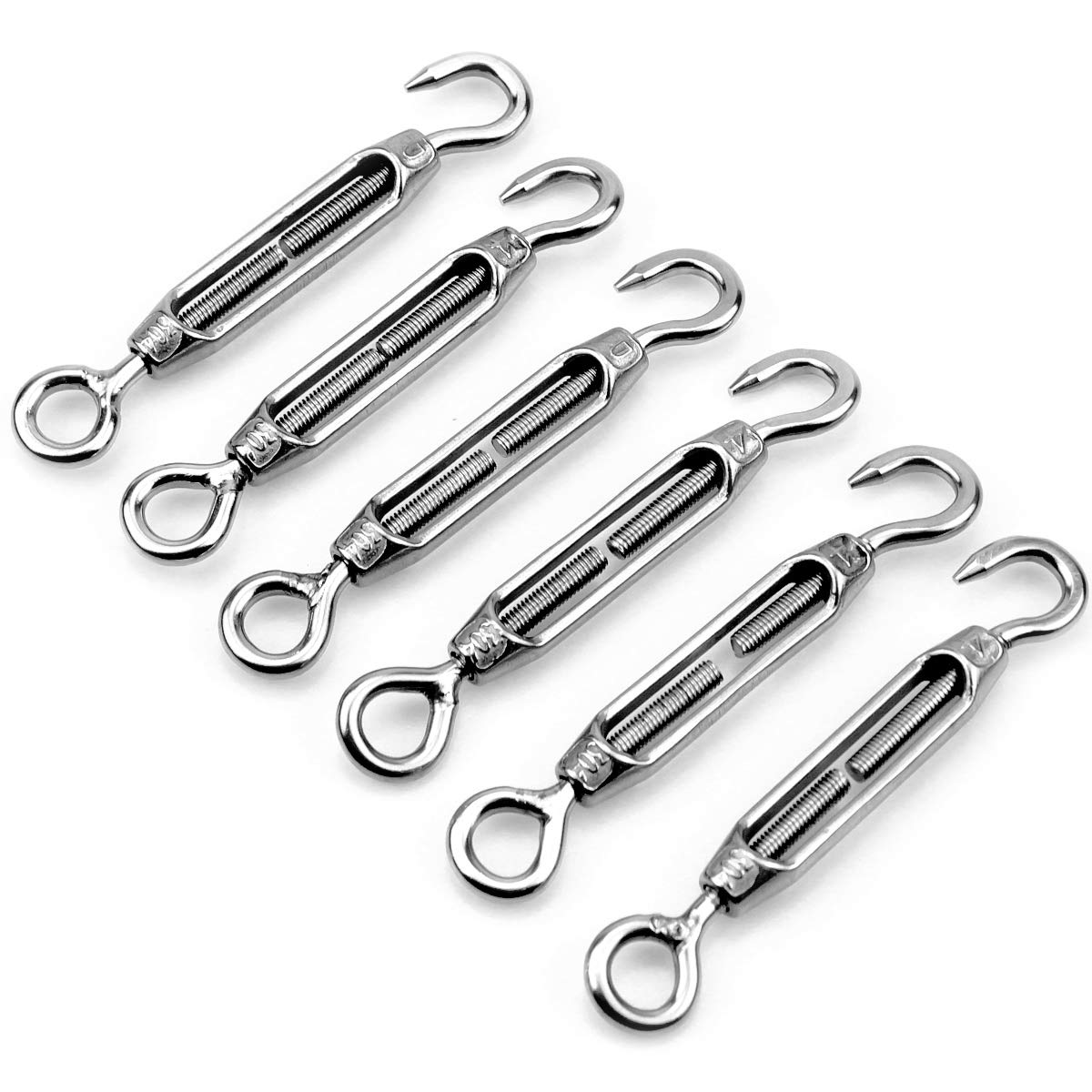 Pack Of 6 Turnbuckle Wire Tensioner M4 Stainless Steel Hook and Eye Tensioners Rope Cable Tension Set Adjustable Garden Wire Tensioner Kit Heavy Duty