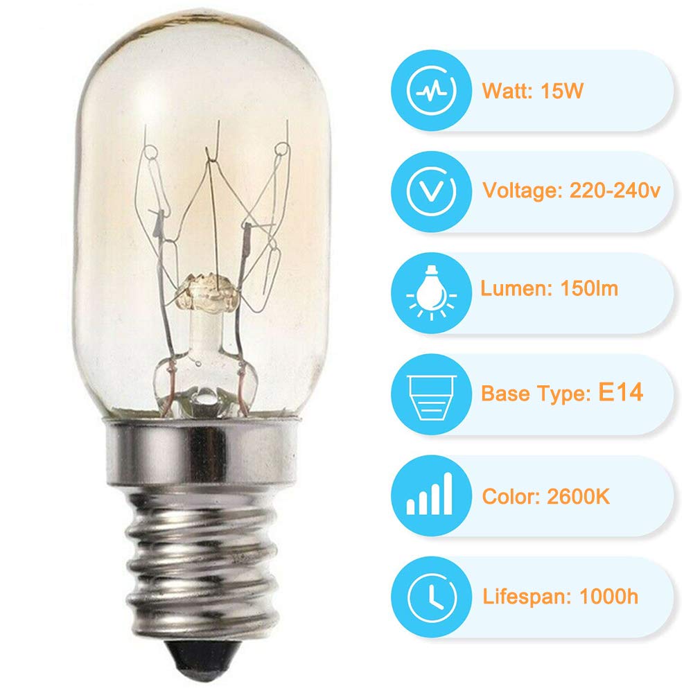 15W E14 Fridge Bulb 240V, Pygmy Freezer Light Bulbs SES Sewing Machine Bulbs Small Edison Screw Warm White 2700K 15W E14 Salt Lamp Bulb Screw in 360 Degree (3-Pack).