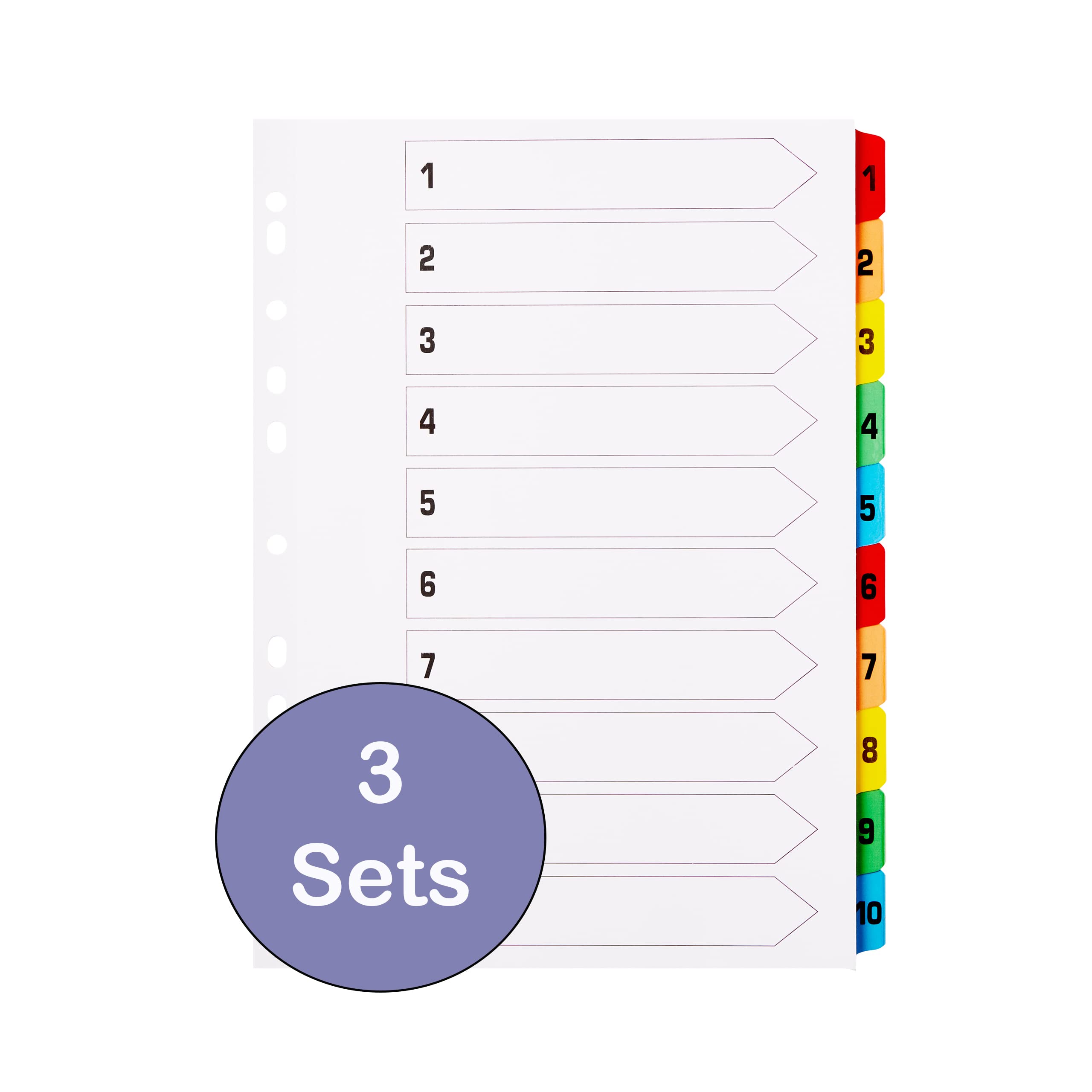 [3 Pack] A4 File Dividers 10 Part Numbered 1-10   A4 Subject Dividers 10 Part Numbered 1-10 with Multipunched Reinforced Colour Tabs 150gsm