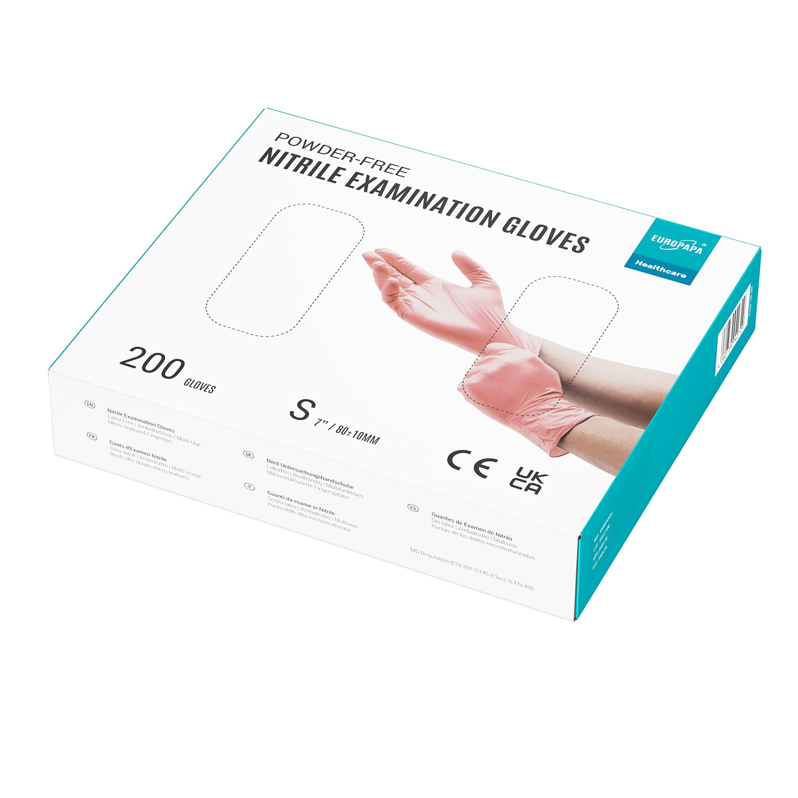 EUROPAPA® Disposable Nitrile Gloves Powder-Free Examination Gloves EN455 EN374 Latex-Free Disposable Gloves in Sizes S, M, L & XL Pack of 200 (S, Pink)