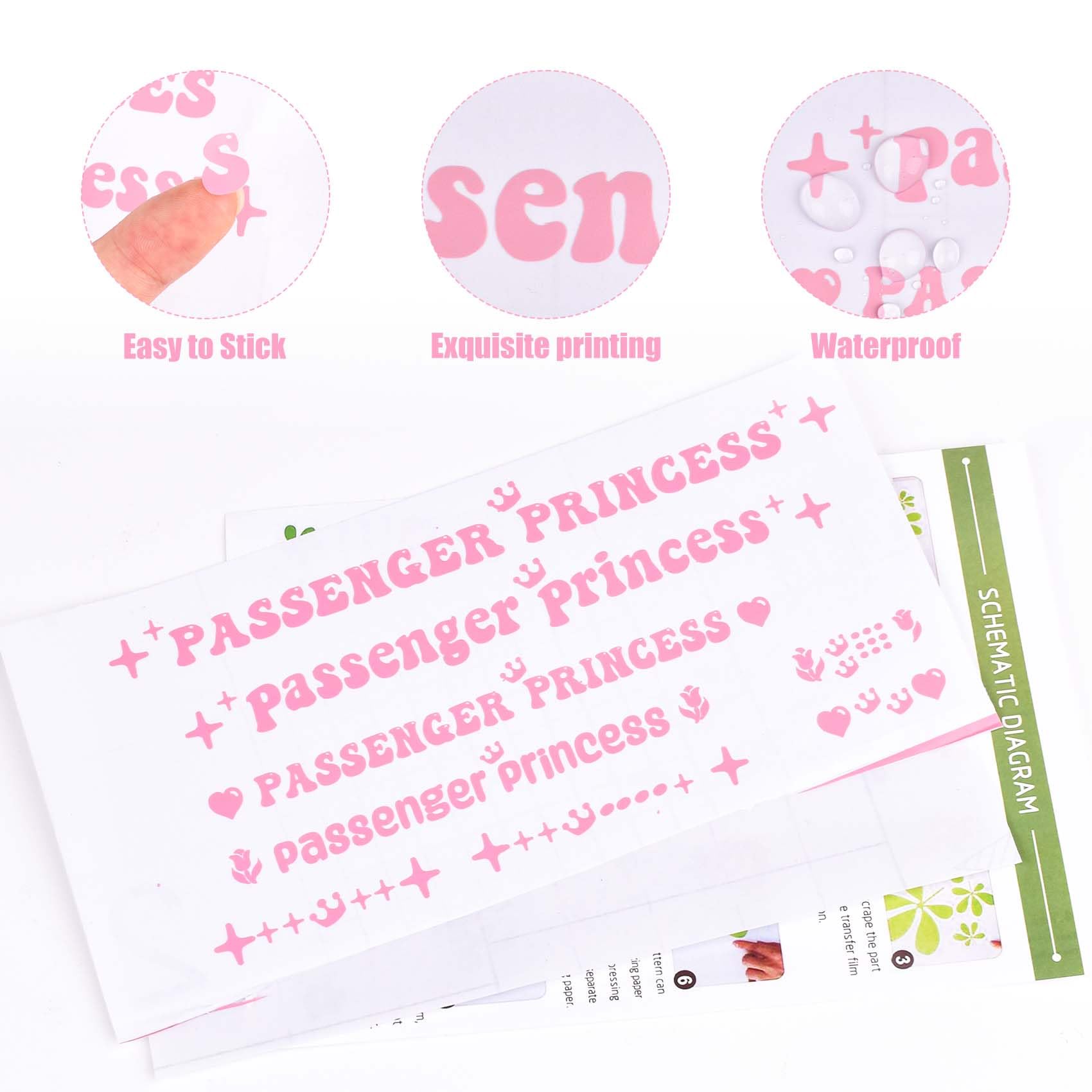 4 Passenger Princess Auto Parts, Vinyl Passenger Princess Sticker Rose Heart Star Crown Nicer Waterproof Vehicle Mirror Sticker, Window Rear, View Mirror Women Car Decoration (Pink)