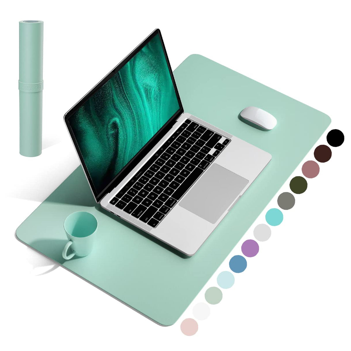 YSAGi Non-Slip Desk Pad, Waterproof PVC Leather Desk Table Protector, Ultra Thin Large Mouse Pad, Easy Clean Laptop Desk Writing Mat for Office Work/Home/Decor (60 x 35 cm, Light Green)