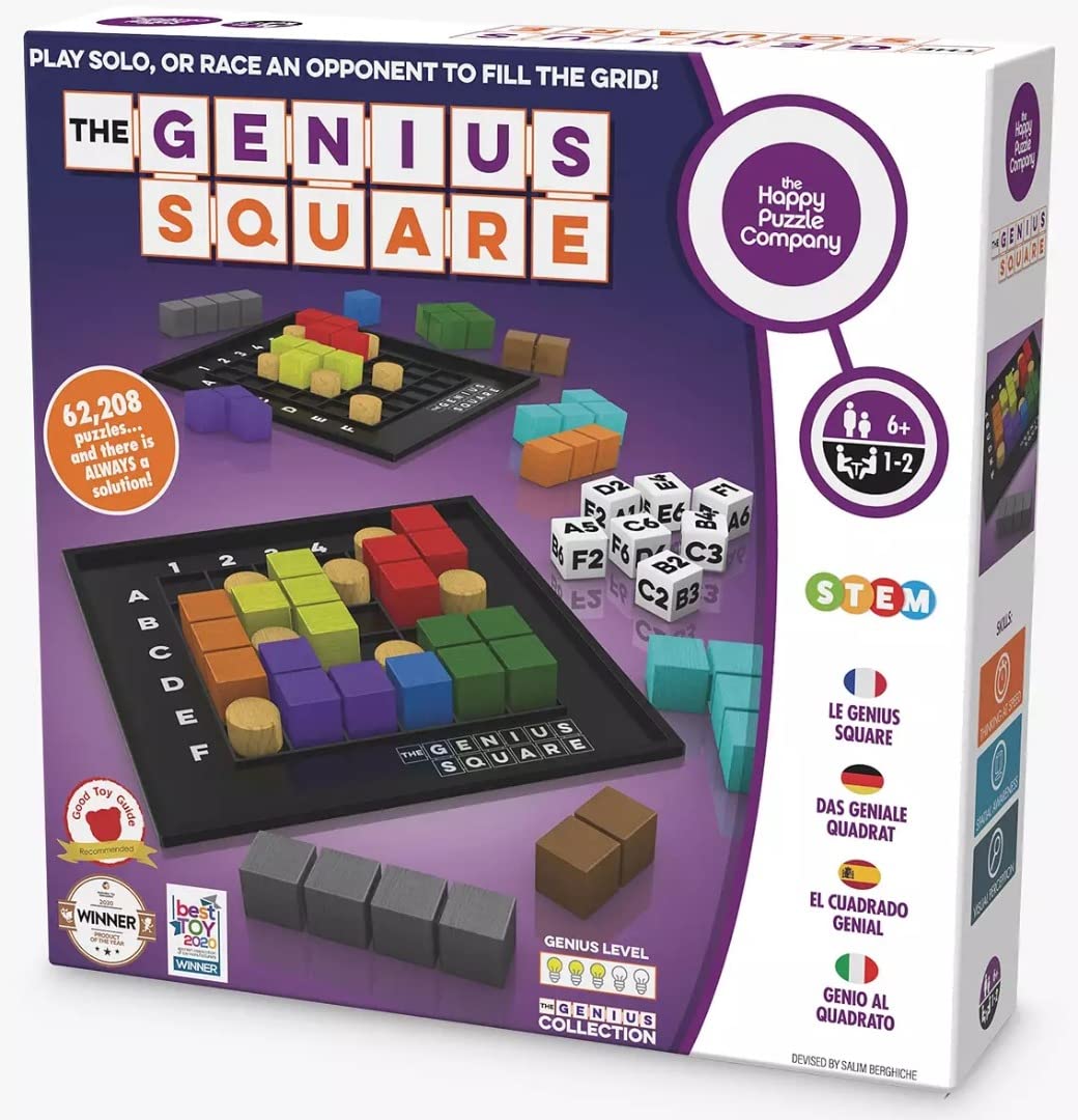 The Happy Puzzle Company The Genius Square Game - 62,208 Puzzle Challenges for Friends and Family Board Game Night - Logic STEM Educational Learning Resources - Adults & Kids Smart Games Ages 6and