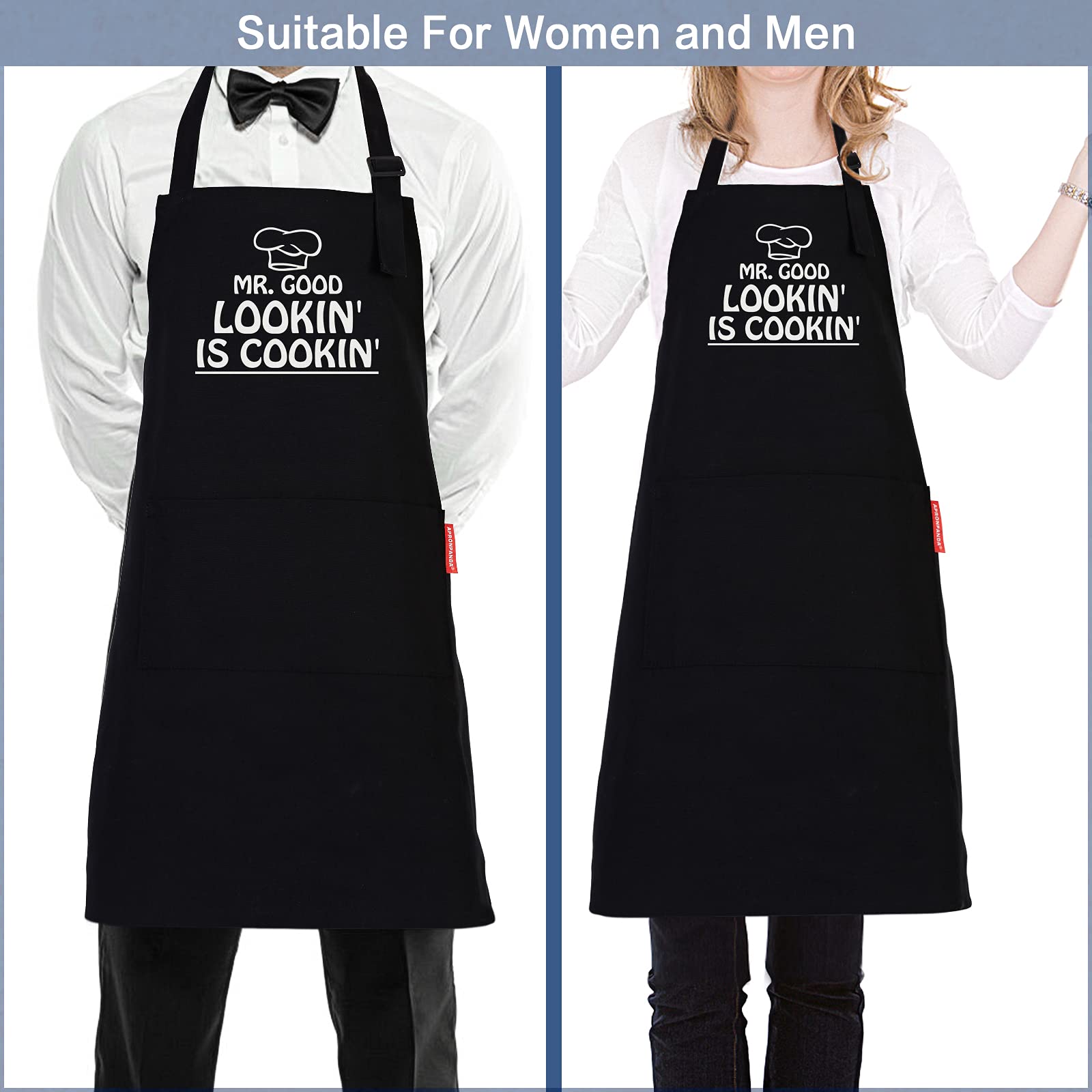 APRONPANDA Cooking Aprons for Men with Pockets, Adjustable Apron for Home Kitchen, BBQ Grilling, Cooking Gifts for Men Chef, Christmas Gifts for Men, Dad, Husband, Grandad Birthday Gifts