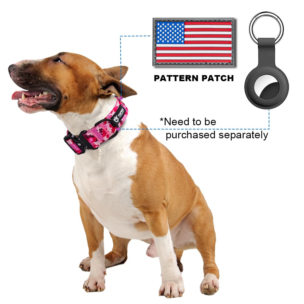 TSPRO Premium Dog Collar with fluorescence Patch, Thick and Adjustable, Quick Release Metal Buckle, Suitable for Small, Medium, or Large Dogs (Khaki-L)