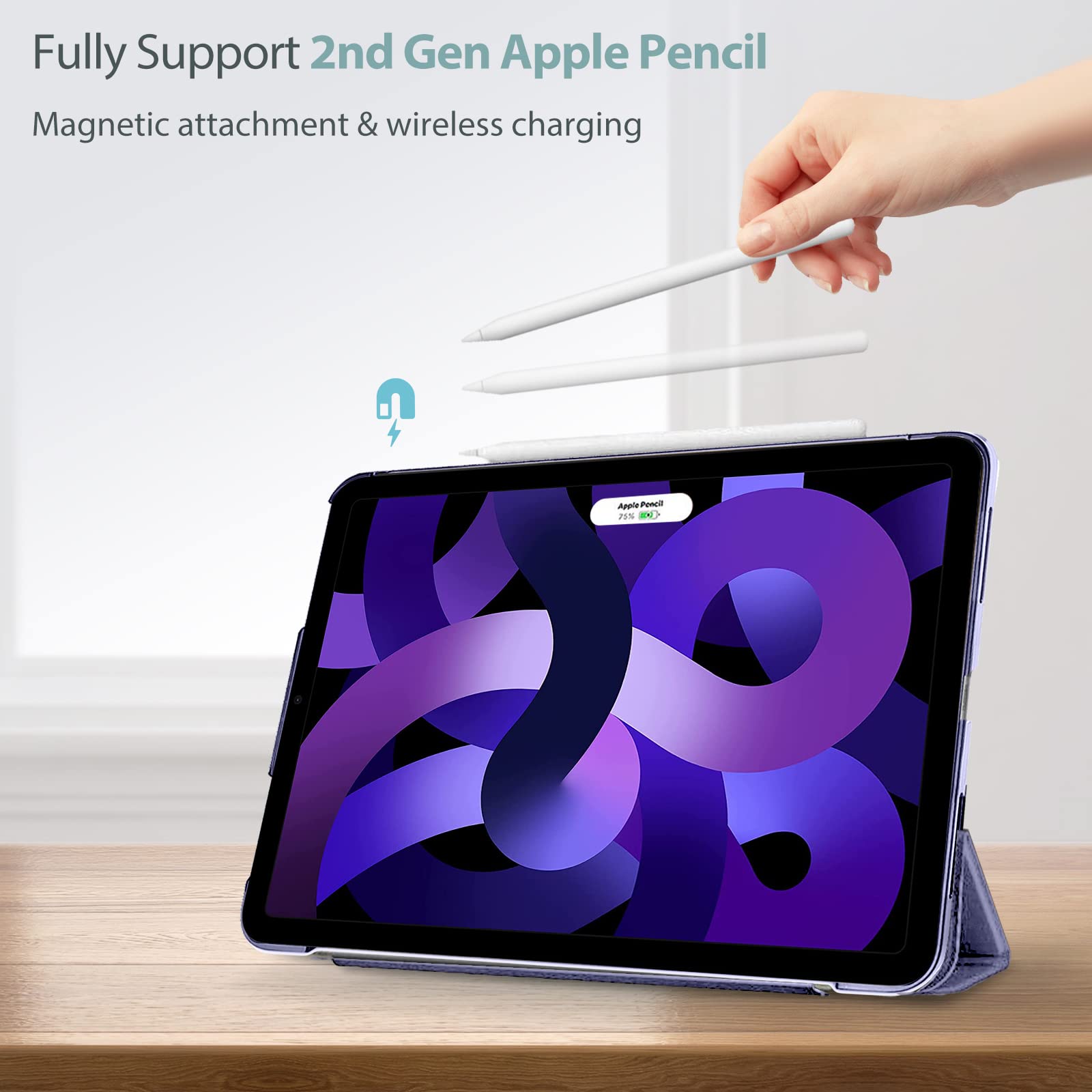 ProCase for iPad Air 5th Generation 2022 / iPad Air 4th Generation 2020, 10.9 Inch Slim Stand Hard Back Shell Smart Cover [Support Pencil 2 Charging] -Purple