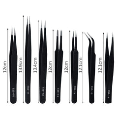 ZHIYE Precision ESD Anti-Static Tweezers, 7 pcs Stainless Steel Tweezers Set for Electronics, Jewelry-making, Laboratory Work, Repairing, Hobbies